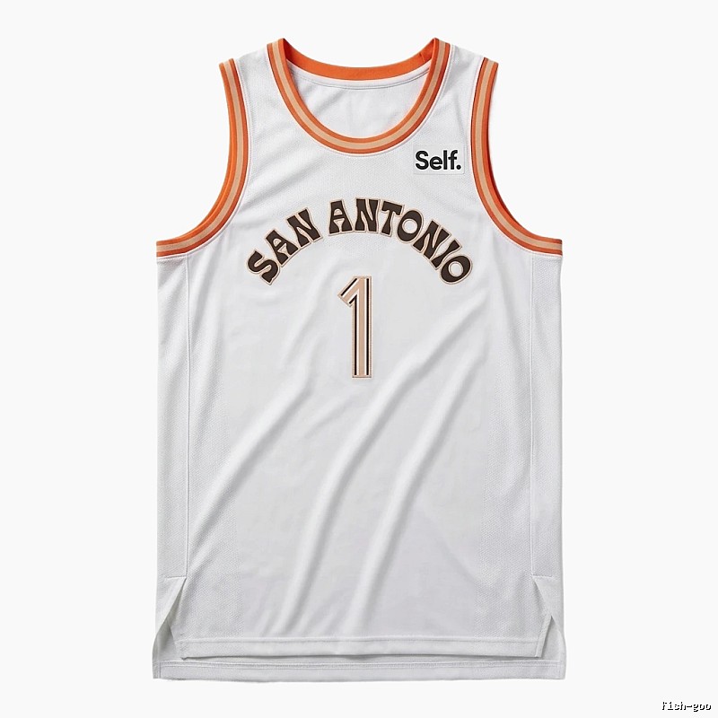 Self. Spurs white and orange basketball jersey