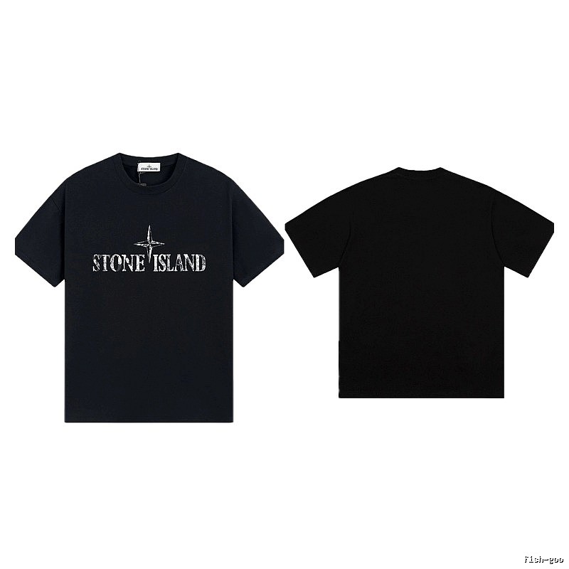 Stone Island Classic Distressed Street Style Black Short Sleeve T-Shirt