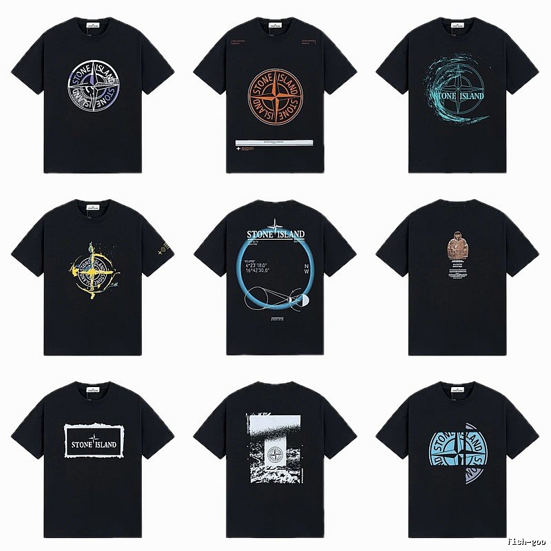 Stone Island Compass Print Street Style Black T-Shirt