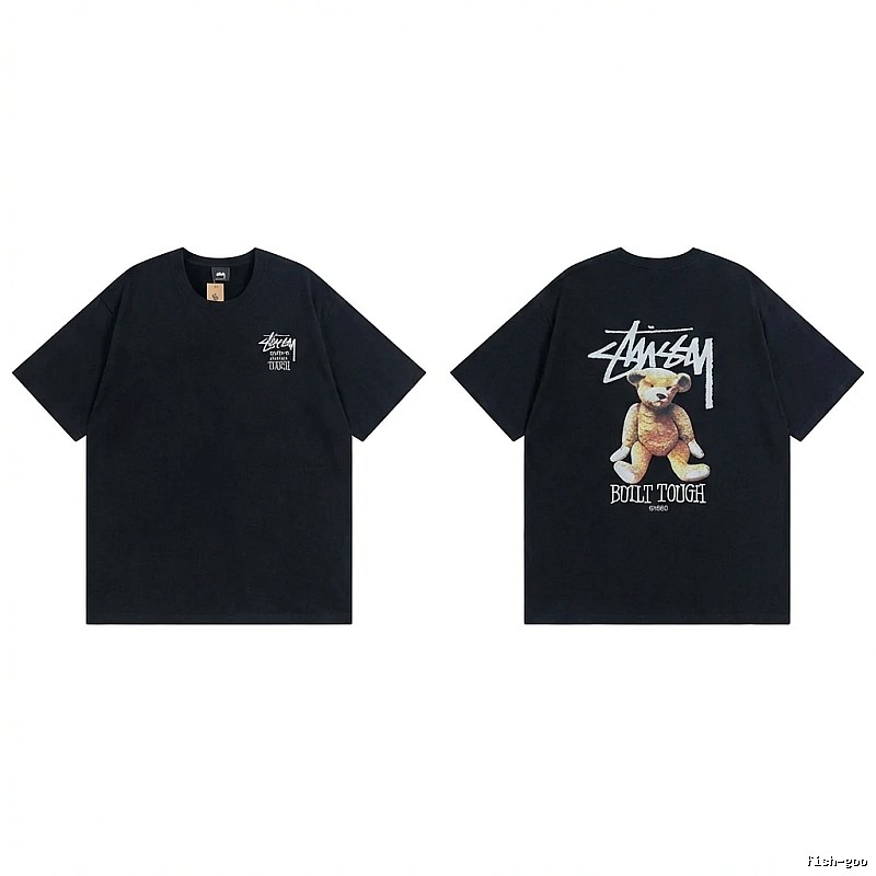 Stussy Bear Trendy Cool Style Black T-shirt