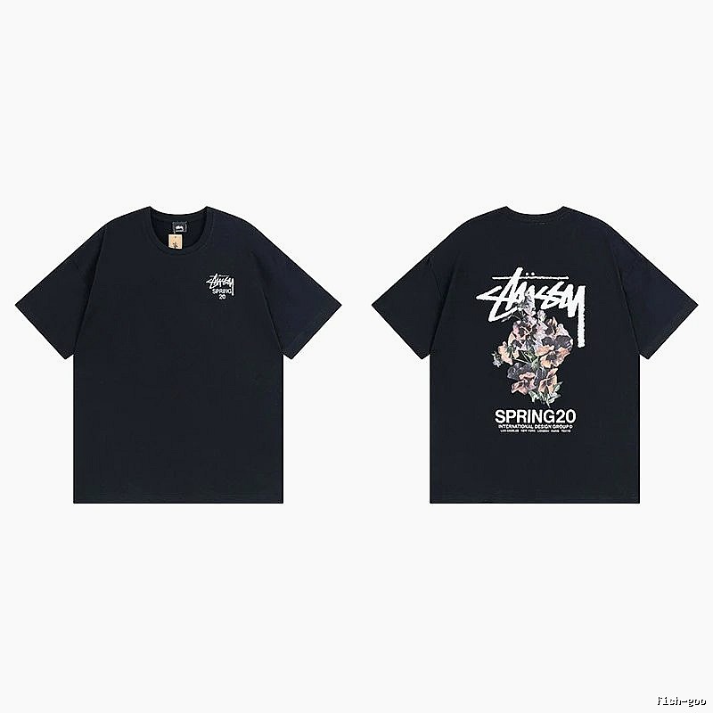 Stussy Black Spider Graphic T-Shirt Warm Weather Logo