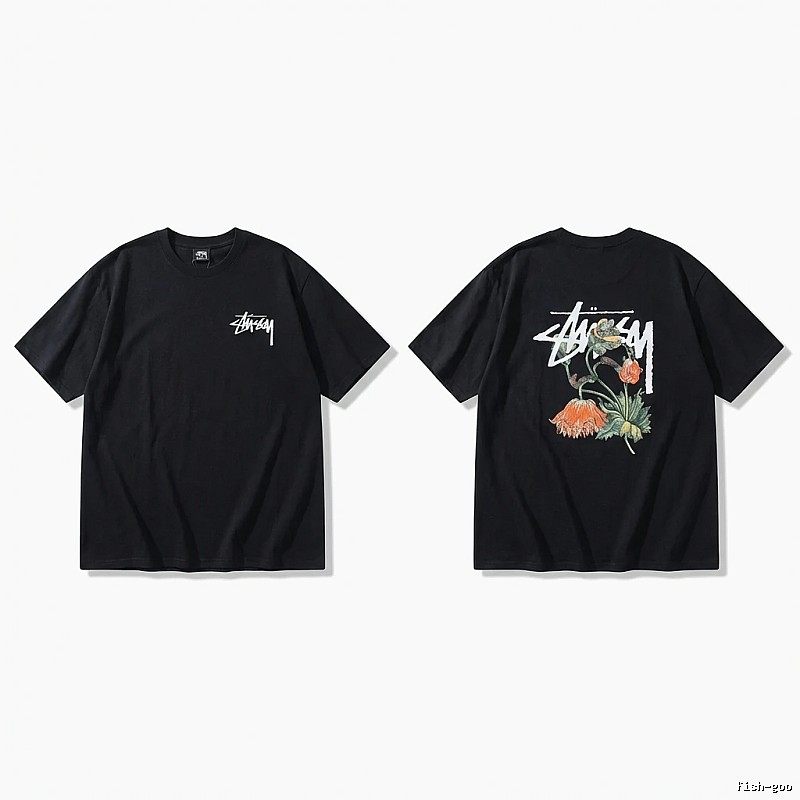 Stussy floral-style black T-shirt