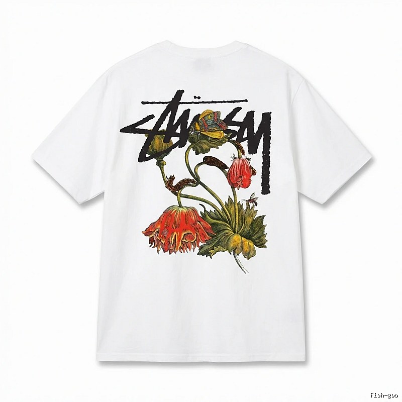 Stussy floral-style white T-shirt