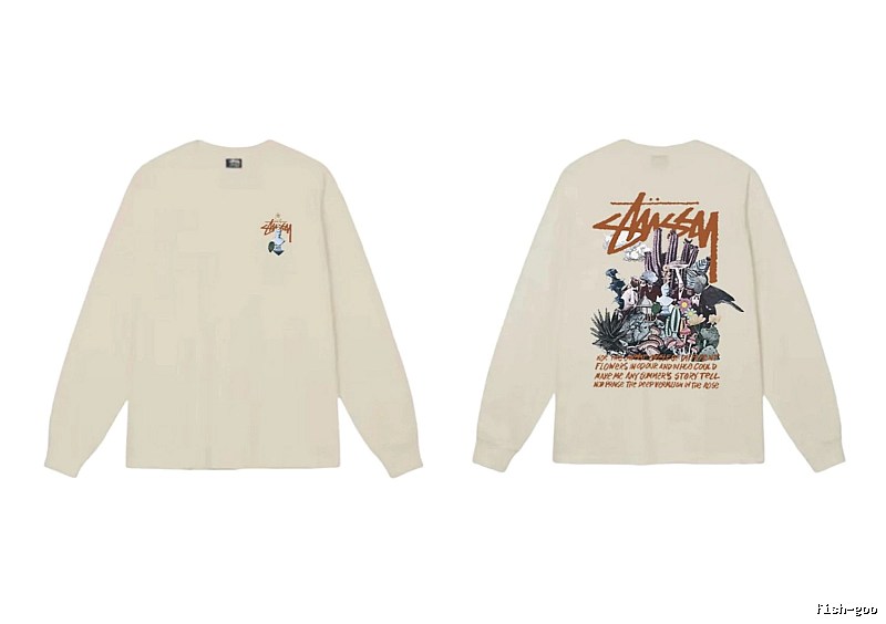 Stussy Print Retro Style Long-Sleeve (Off-White)