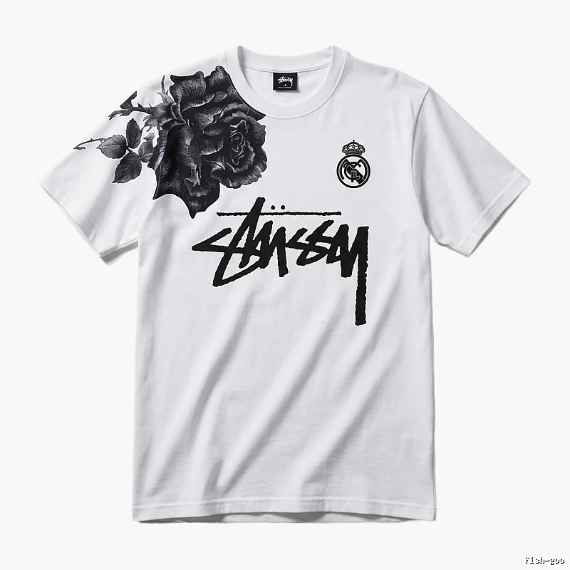 Stussy White T-shirt with Rose Print