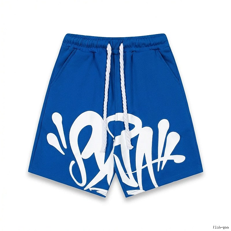SynaWorld graffiti-style blue shorts