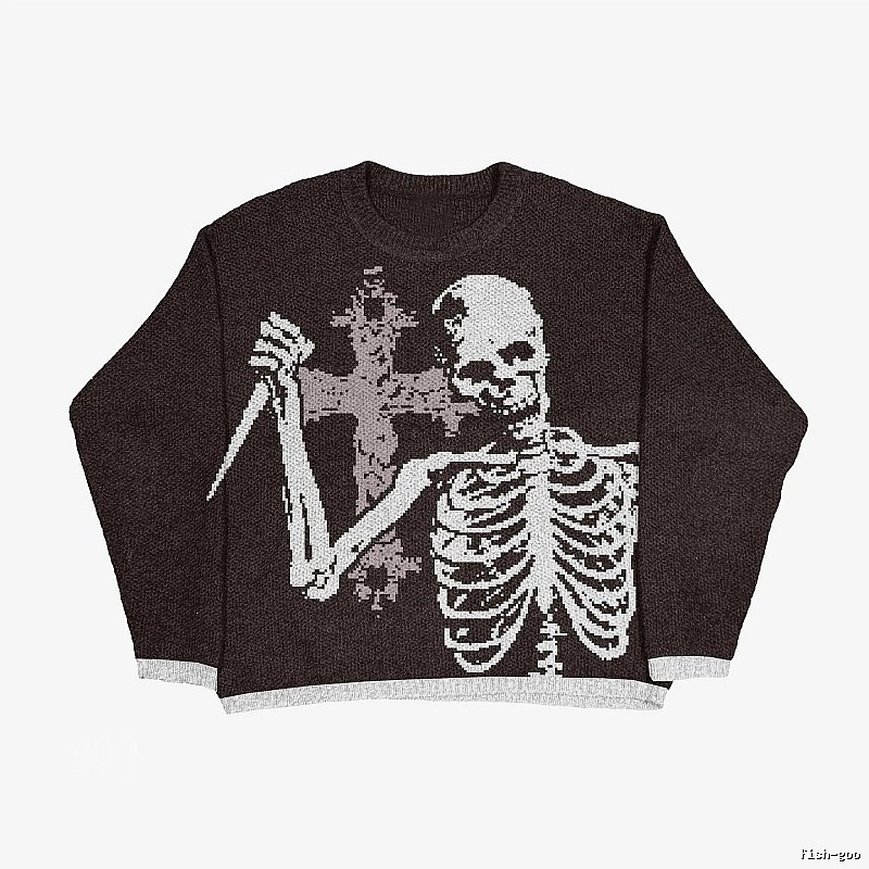 Travel Anime graphic sweater Black Knit Top with Modern Look