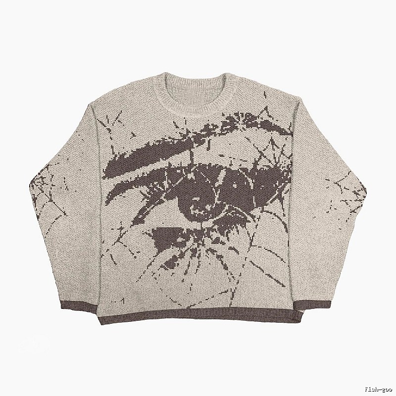 Urban Anime graphic sweater Black Knit Top with Statement Pattern