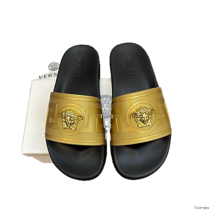 Versace Medusa Luxury Style Black & Gold Slide Sandals
